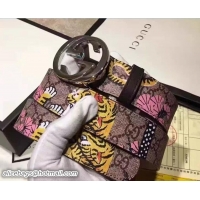 Grade Quality Gucci Width 3.5cm GG Canvas Embroidered Felid Interlocking G Buckle Belt Pink 41199