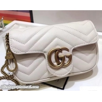Shop Duplicate Gucci GG Marmont Matelassé Chevron Super Mini Chain Shoulder Bag 476433 White 2017
