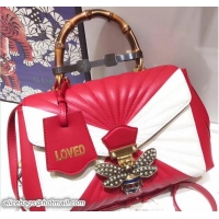 Durable Gucci Queen Margaret Quilted Leather Metal Bee Top Handle Medium Bag 476531 Red/White