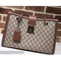 Shop Duplicate Gucci Padlock GG Supreme Canvas Shoulder Medium Bag 479197 Brown 2017