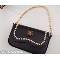 Unique Discount Gucci Pearl Embellished Tiger Broadway Chain Shoulder Bag 476804 Black 2017