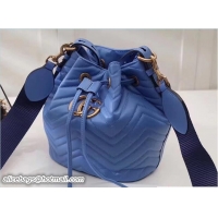 Top Grade Gucci Sylvie Web Strap GG Marmont Chevron Quilted Leather Bucket Bag 476674 Blue 2017