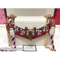 Classic Gucci Fox Head Broche Shoulder Bag 466433 Leather White 2017