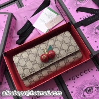 Big Discount Gucci GG Supreme Continental Wallet with Cherries 476055 Red