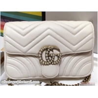 Stylish Gucci Pearls GG Marmont Matelassé Chevron Mini Chain Shoulder Belt Bag 446744/476809 White 2018