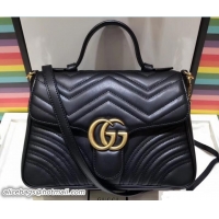 Cheap Price Gucci GG Marmont Matelassé Chevron Small Top Handle Bag 498110 Black 2018