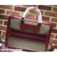 Good Quality Gucci GG Supreme Briefcase Bag With Web 484663 Red 2018