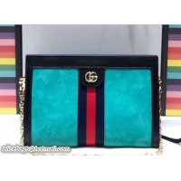Grade Gucci Structured Shape Ophidia GG Small Shoulder Bag 503877 Suede Turquoise 2018