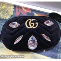 Stylish Gucci Chevron Velvet GG Marmont Belt Bag 476434 Black 2018