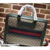 Good Quality Gucci GG Supreme Briefcase Bag With Web 484663 Green 2018