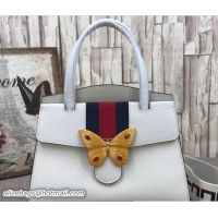 Good Looking Gucci GucciTotem Web Medium Top Handle Bag 505344 Enameled Butterfly Ivory 2018