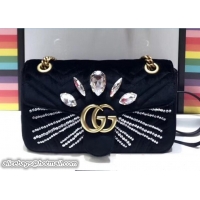 Cheap Price Gucci Crystals GG Marmont Velvet Small Chain Shoulder Bag 443497 Black 2018