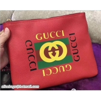 Good Quality Gucci Print Leather Vintage Logo Medium Portfolio Pouch Clutch Bag 500981 Red 2018