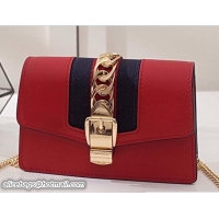 Good Quality Gucci Sylvie Web Leather Mini Chain Bag 494646 Red 2018