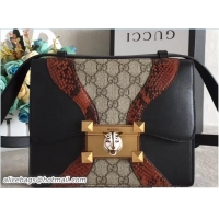Discount Gucci GG Supreme and Leather Osiride Small Shoulder Bag 497995 Black/Snake 2018