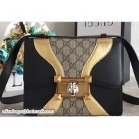 Good Quality Gucci GG Supreme and Leather Osiride Small Shoulder Bag 497995 Black/Gold 2018