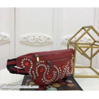 Luxurious Gucci Web Leather Belt Bag Red With Crystals 484683 2018