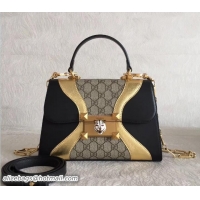 Best Price Gucci GG Supreme and Leather Osiride Small Top Handle Bag 497996 Black/Gold 2018