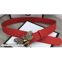 Popular Style Gucci Width 3.5cm Metal Bee With Pearls Crystals Buckle Belt 20701 Red