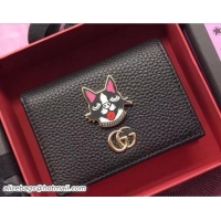 Duplicate Gucci Leather Card Case with Boston Terriers Bosco 499325 Black 2018