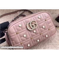 Good Product Gucci GG Marmont Chevron Pearl and Stud Shoulder Small Bag 447632 Nude Pink 2018