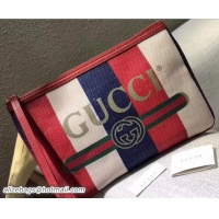 Top Grade Gucci Sylvie Baiadera Striped Linen Canvas Vintage Logo Print Pouch Clutch Bag 524788 2018