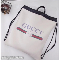 Discount Gucci Print Leather Vintage Logo Drawstring Backpack Bag 494053 White 2018