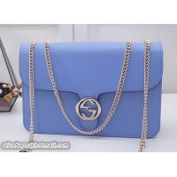 Luxury Discount Gucci Interlocking G Buckle Chain Leather Shoulder Large Bag 510303 Sky Blue 2018
