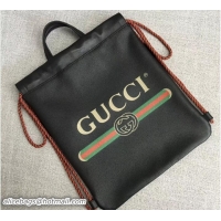Luxury Cheap Gucci Print Leather Vintage Logo Drawstring Small Backpack Bag 523586 Black 2018
