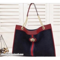 Grade Quality Gucci Suede Web Large Tote Bag Dark Blue With Tiger Head 537219 2018
