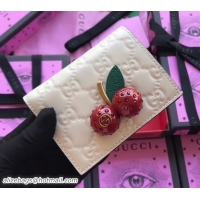 Stylish Gucci Signature Leather Card Case With Cherries 476050 White 2018