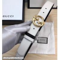 Pretty Style Gucci Width 3.7cm Leather Belt Black/White/Gold with GG Buckle 519824