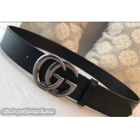 Top Grade Gucci Width 3.8cm Leather Belt Black/Silver with Double G Buckle 519828