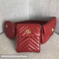 Top Grade Gucci GG Marmont Matelassé Leather Belt Bag 524597 Red 2018