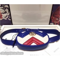 Luxury Cheap Guuci GG Marmont Matelasse Leather Belt Bag 476437 Blue/Red/White 2017