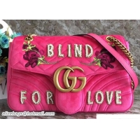Good Looking Gucci GG Marmont Embroidered Flower and Blind For Love Velvet Chevron Medium Shoulder Bag 443496 Raspberry