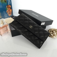 Chanel Matelasse Long Wallet Black Sheepskin Leather A50096 Silver