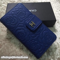Chanel Camellias Bi-Fold Wallet Sheepskin Leather A301702 Blue