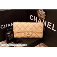 Chanel Embroidery Tri-Fold Wallet Original Leather CHA9557 Apricot