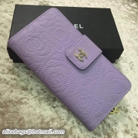 Chanel Camellias Bi-Fold Wallet Sheepskin Leather A301702 Lavender