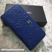 Chanel Camellias Zippy Wallet Original Leather CHA301703 Blue