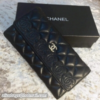 Chanel Tri-Fold Wallet Sheepskin Leather A301701 Black
