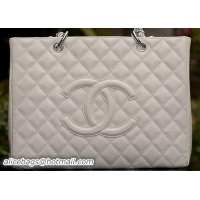 Chanel Classic CC Shopping Bag White A20995 Cannage Pattern Silver