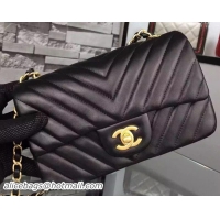 Chanel mini Classic Flap Bag Black Original Sheepskin Chevron Leather CHA5500 Gold