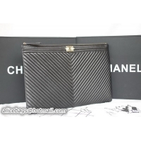 Boy Chanel Chevron Black Sheepskin Leather Clutch A69254 Gold