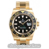 Rolex GMT Master II Series Mens Automatic 18kt Yellow Gold Wristwatch 116718-BKSO