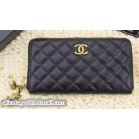 Chanel Matelasse Calfskin Leather Zip Around Wallet A219008 Black