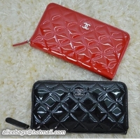Chanel Matelasse Zip Around Wallets Patent Leater A02593