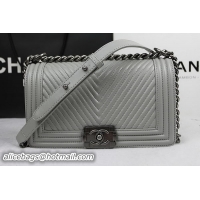 Boy Chanel Flap Shoulder Bag Herringbone Stitching A92493 Grey