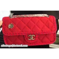 Chanel Classic Flap Bag Flannelette A95006 Red